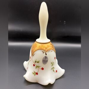 Fenton Retired Ivory Satin Twining Berries Bell Hand Painted USA signed